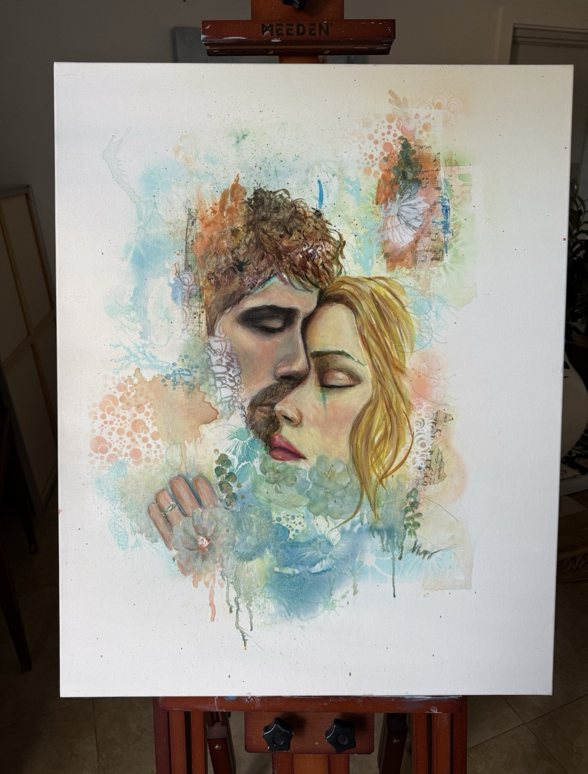 Abstract Contemporary Couple Portrait Painting on Canvas, Unframed, Single