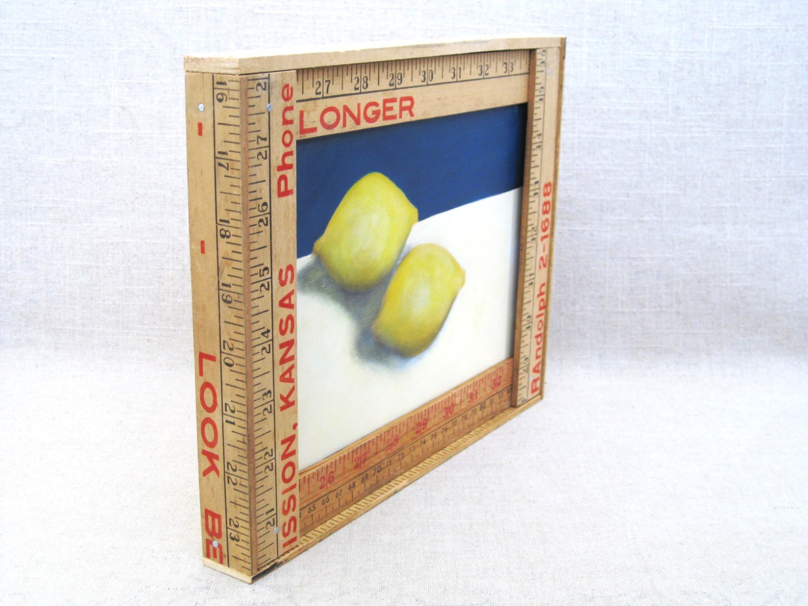 Original Lemon Still Life Painting, Framed Fruit Wall Dining Room Kitchen Décor