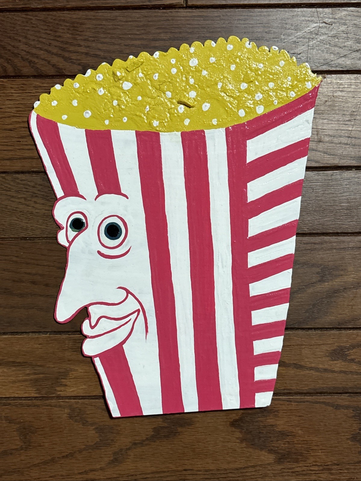 BURNLEY CUTOUT OUTSIDER ORIGINAL TIN FOLK PAINTING Poppy AMC Popcorn Face