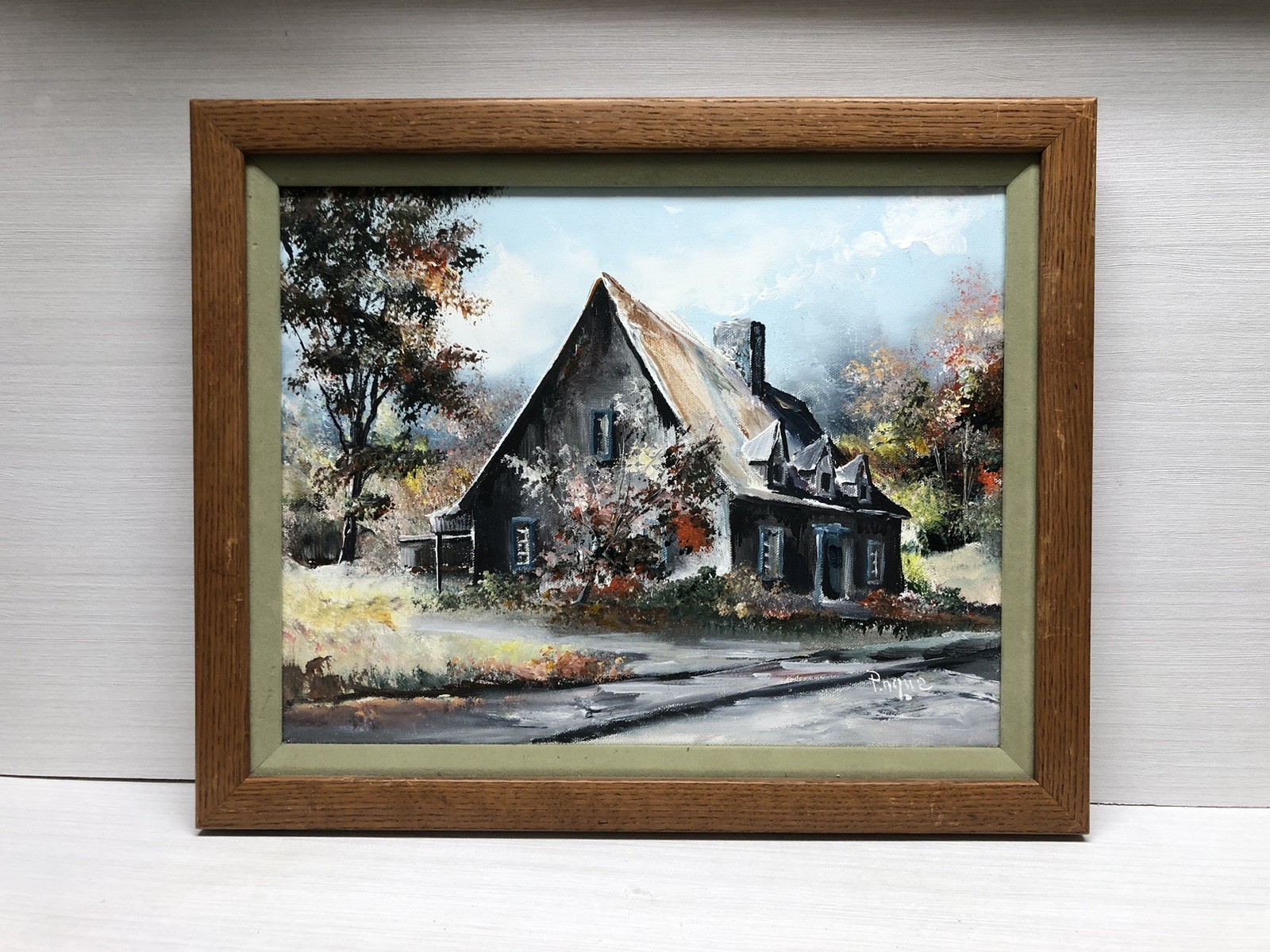 VTG Original signed Oil On Canvas Framed Art Rustic Cottage Scene 13.5 X 16.5”