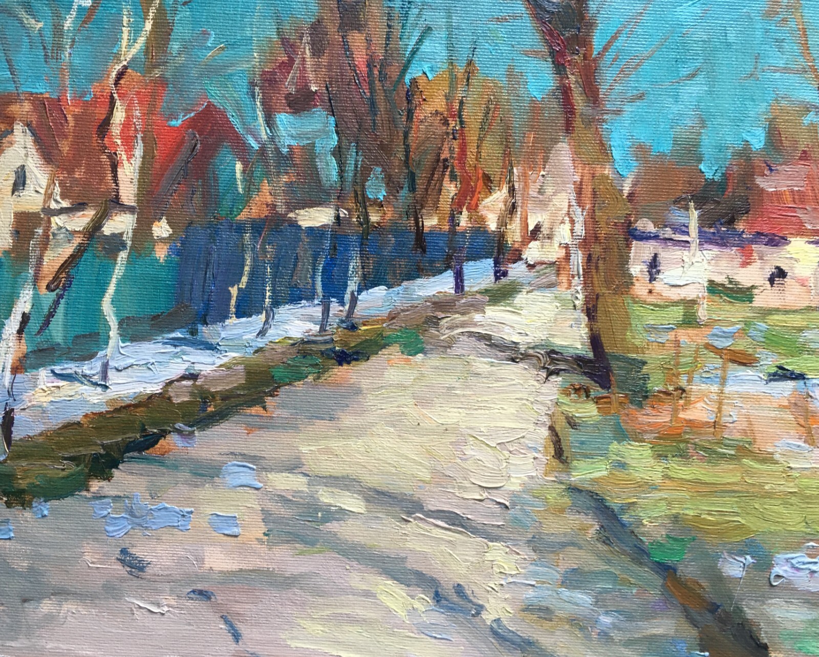 Oil painting Street Ukrainian painter Cardboard Unframed Decor original art