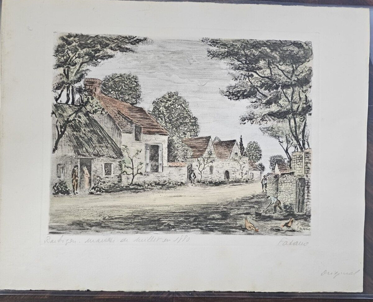 ORIGINAL Signed Fasano Hand-Colored Etching Print Maison de Millet (Sheet Only)