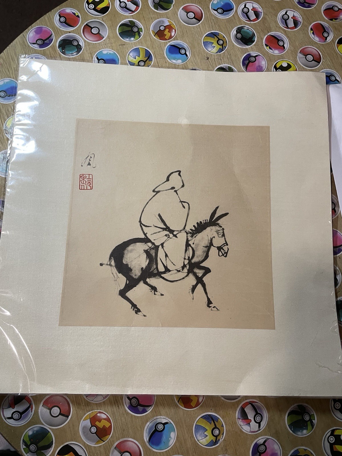 Vintage Asian Ink Horse Painting Signed & Sealed | Sumi-e Style Art, Man On Mule