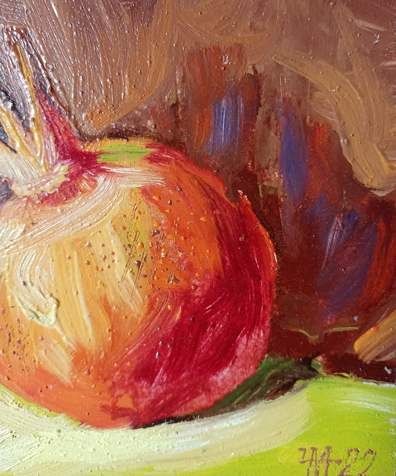 Pomegranate Impasto Painting Original Art Impression Oil Painting 5.9 x 5.9 in