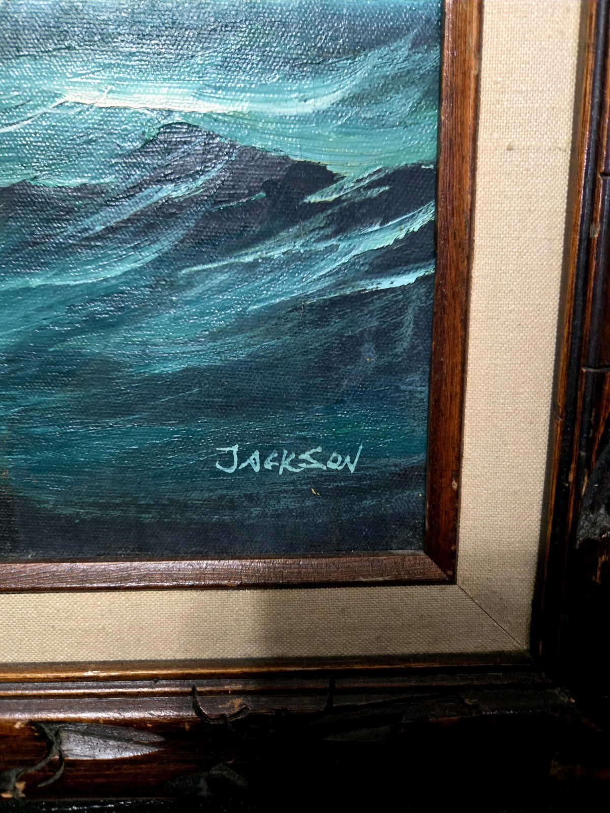 Jackson Signed Framed Realism Canvas Painting Nautical Seascape Sailing Ship
