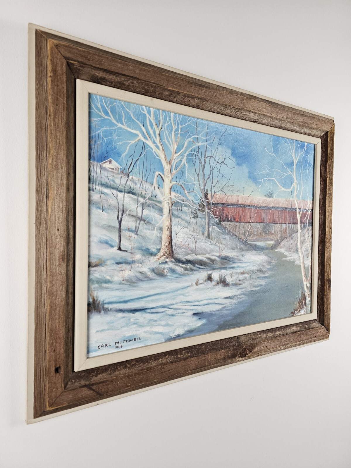 Vintage Original Signed Carl Mitchell Oil Painting 30.5×24.5 Framed Art VTG 1965