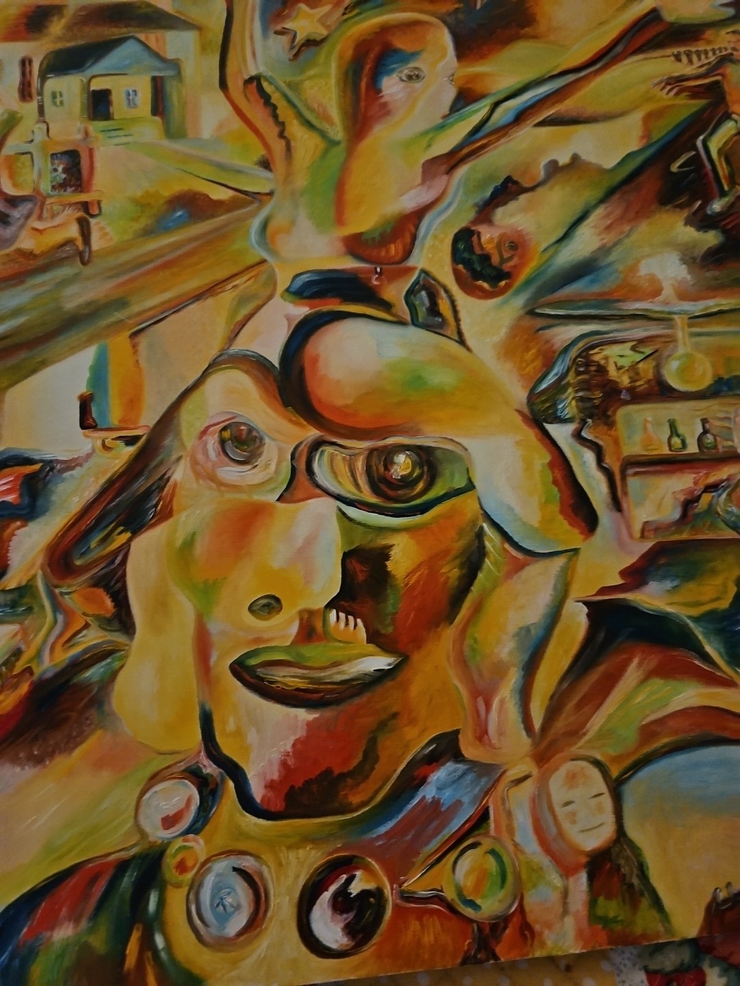Original VTG 1984 Abstract Art Oil On Linen «Cheating Hearts» Michael B.Stuart