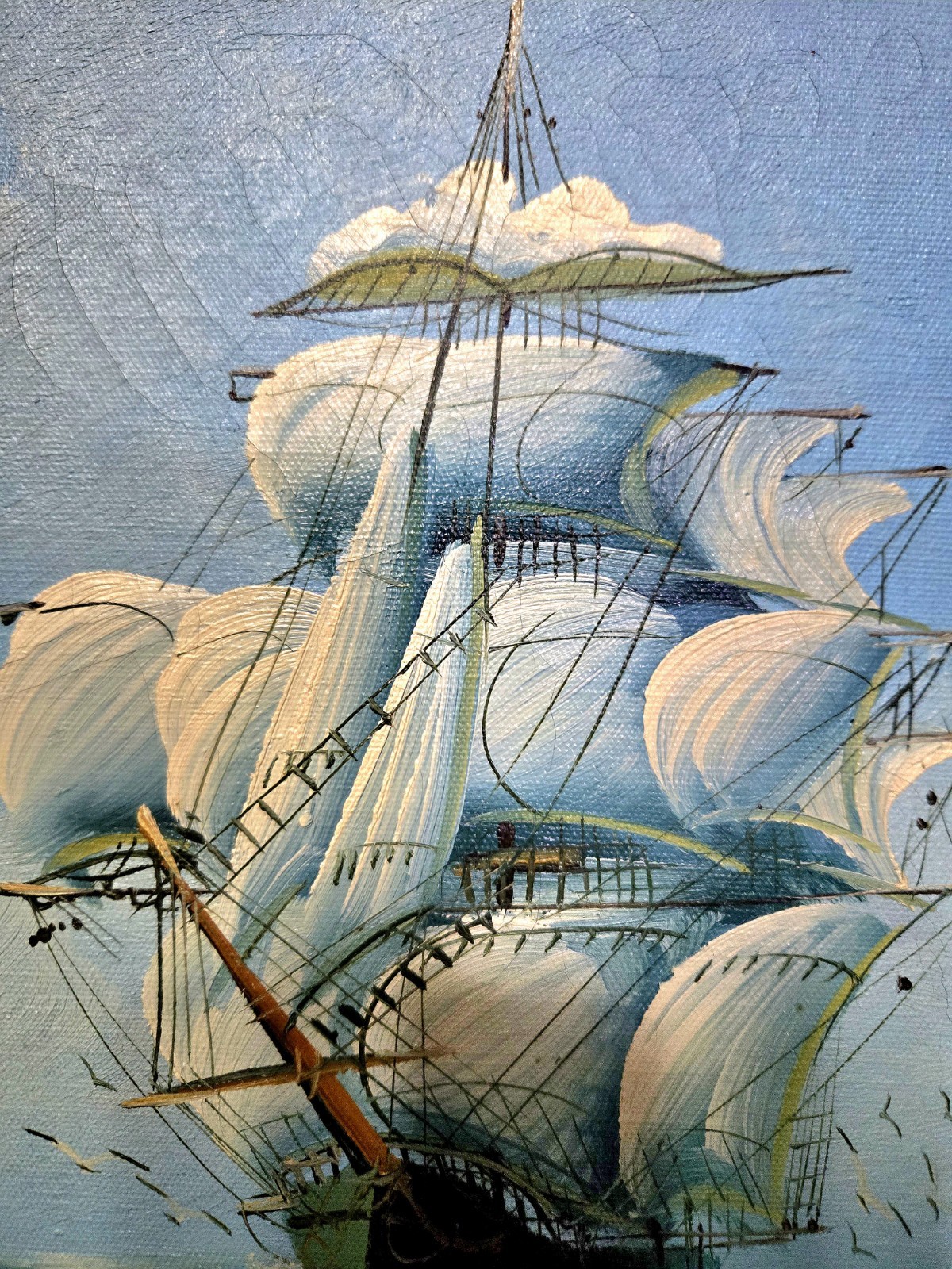 Jackson Signed Framed Realism Canvas Painting Nautical Seascape Sailing Ship