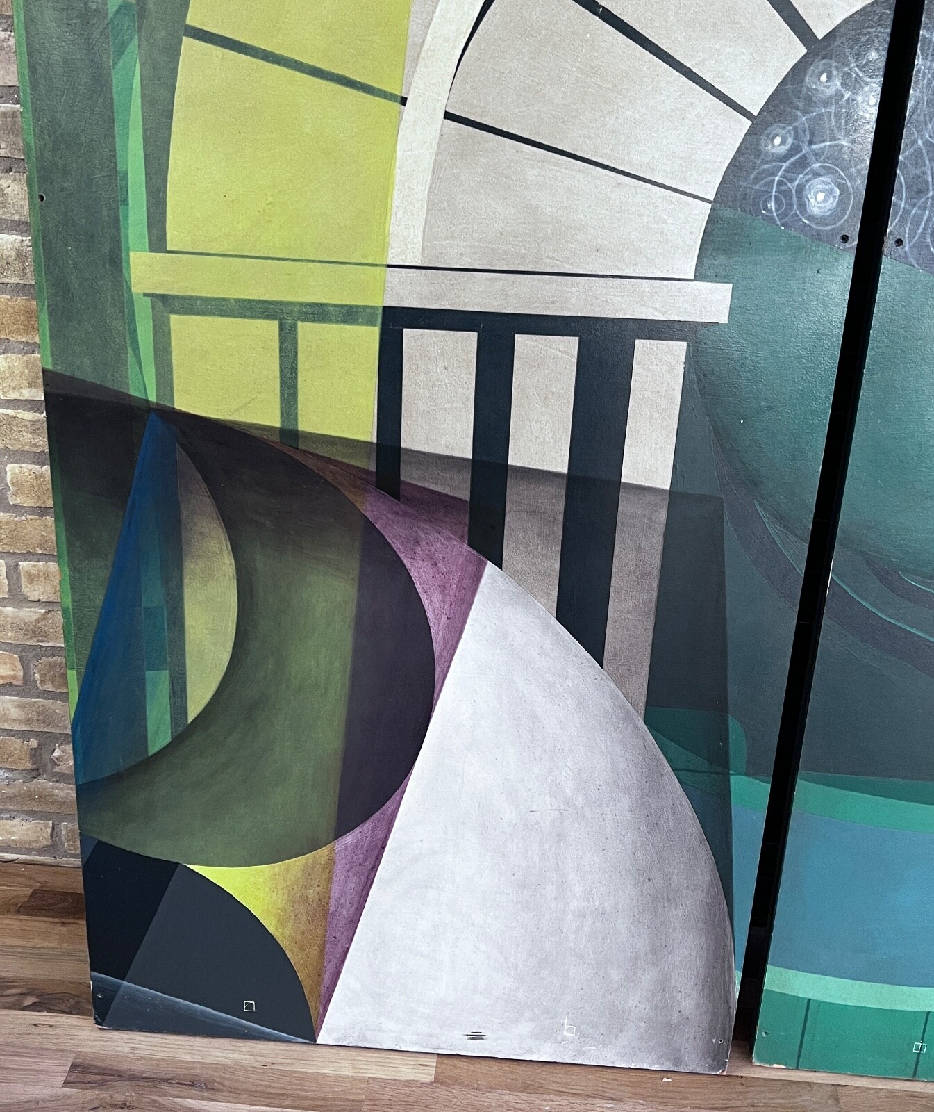 Art Deco Geometric Diptych Constellation Oil Painting Panel Door Screen Vtg