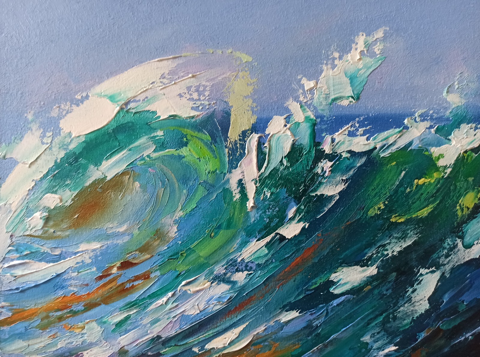 Seascape Original Oil Painting Wave on Seaside Impasto Art 24x30cm Signed