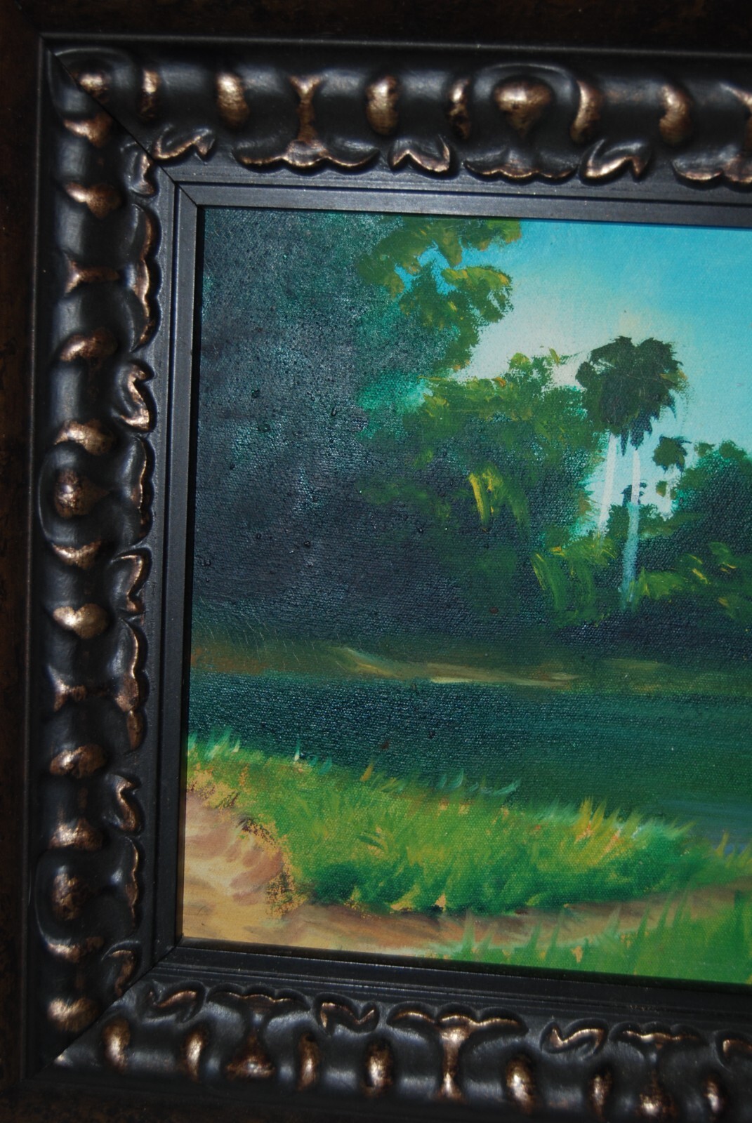 FRAMED SIGNED OIL PALMS AND HUT (BOHIO) A CUBAN COUNTRY SCENE ARTIST: CASTRILLON