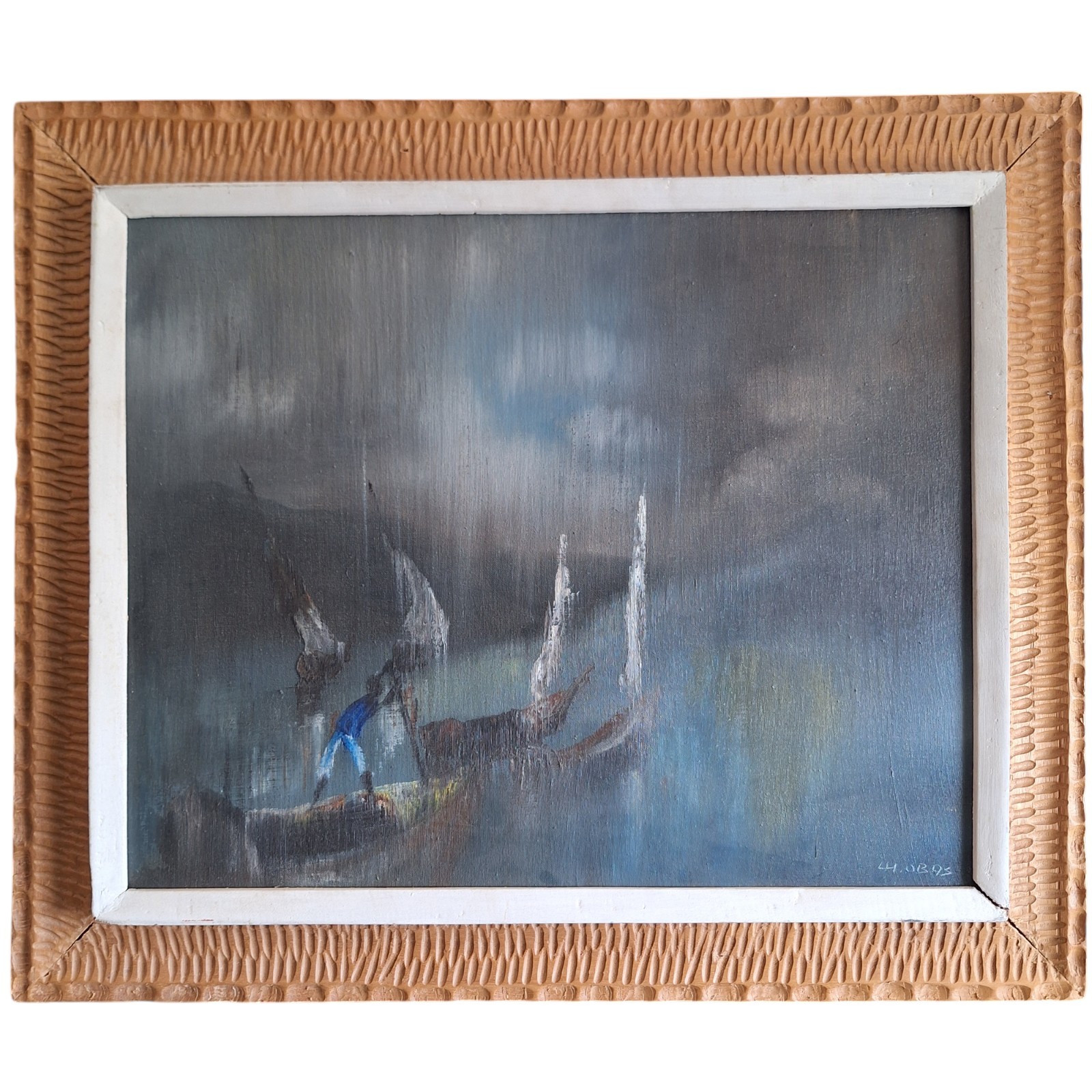Oil Painting by Charles Obas Haitian 1927-1968 Nocturne Harbor Scene Untitled