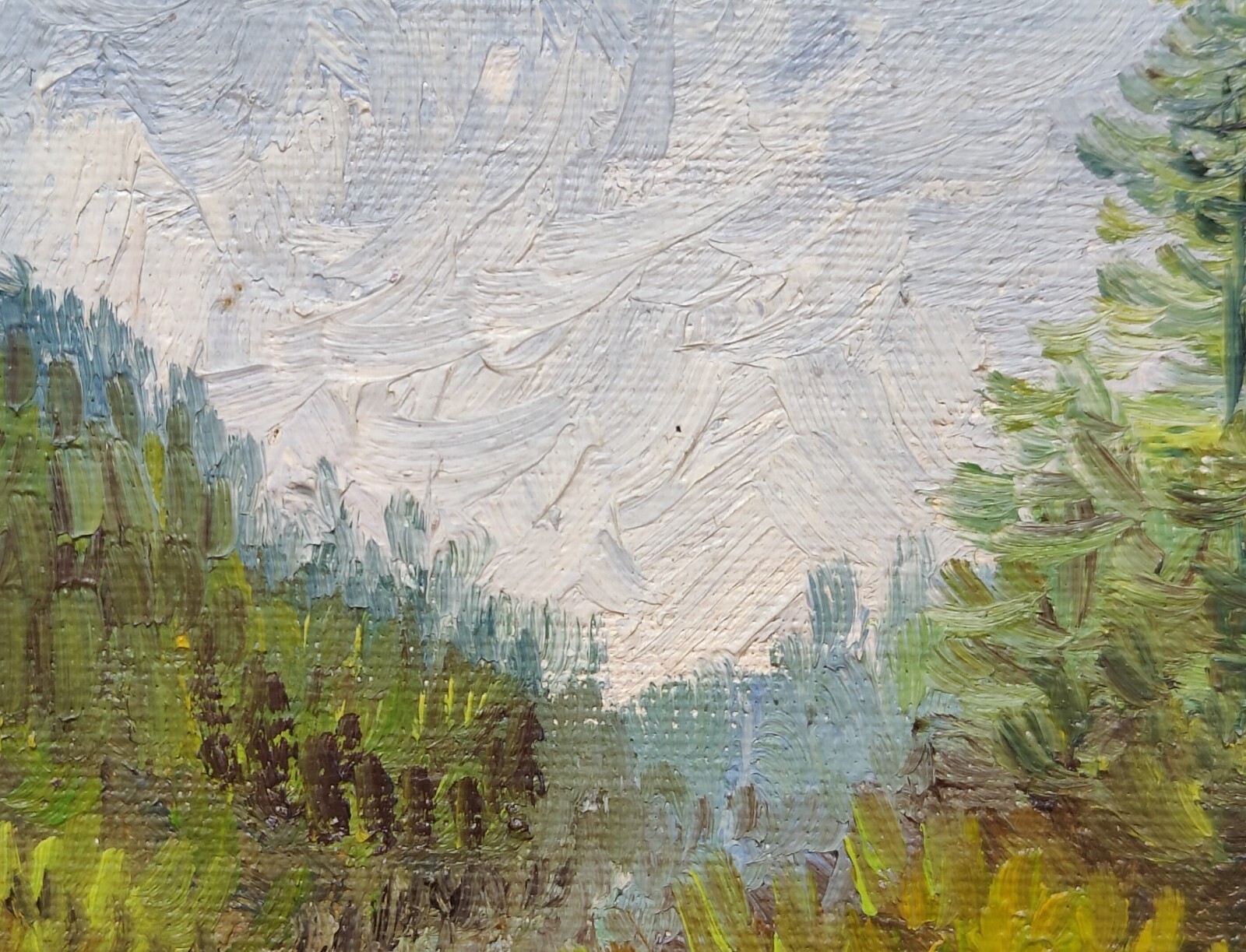 Impressionist Landscape River and Forest Oil Painting Silver Wood Frame 5×7