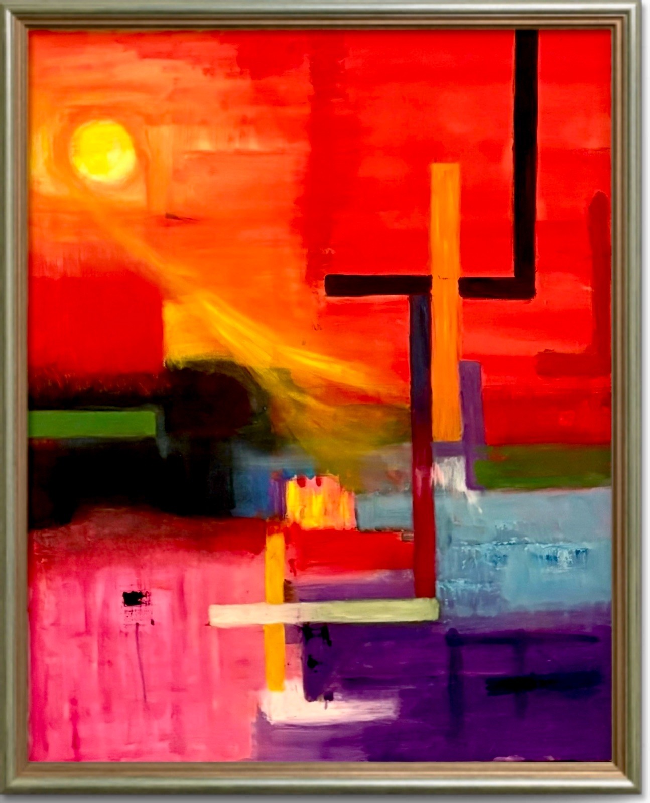 Large 30×40 Original Oil Painting Sunset Landscape Colorful Abstract Wall Art