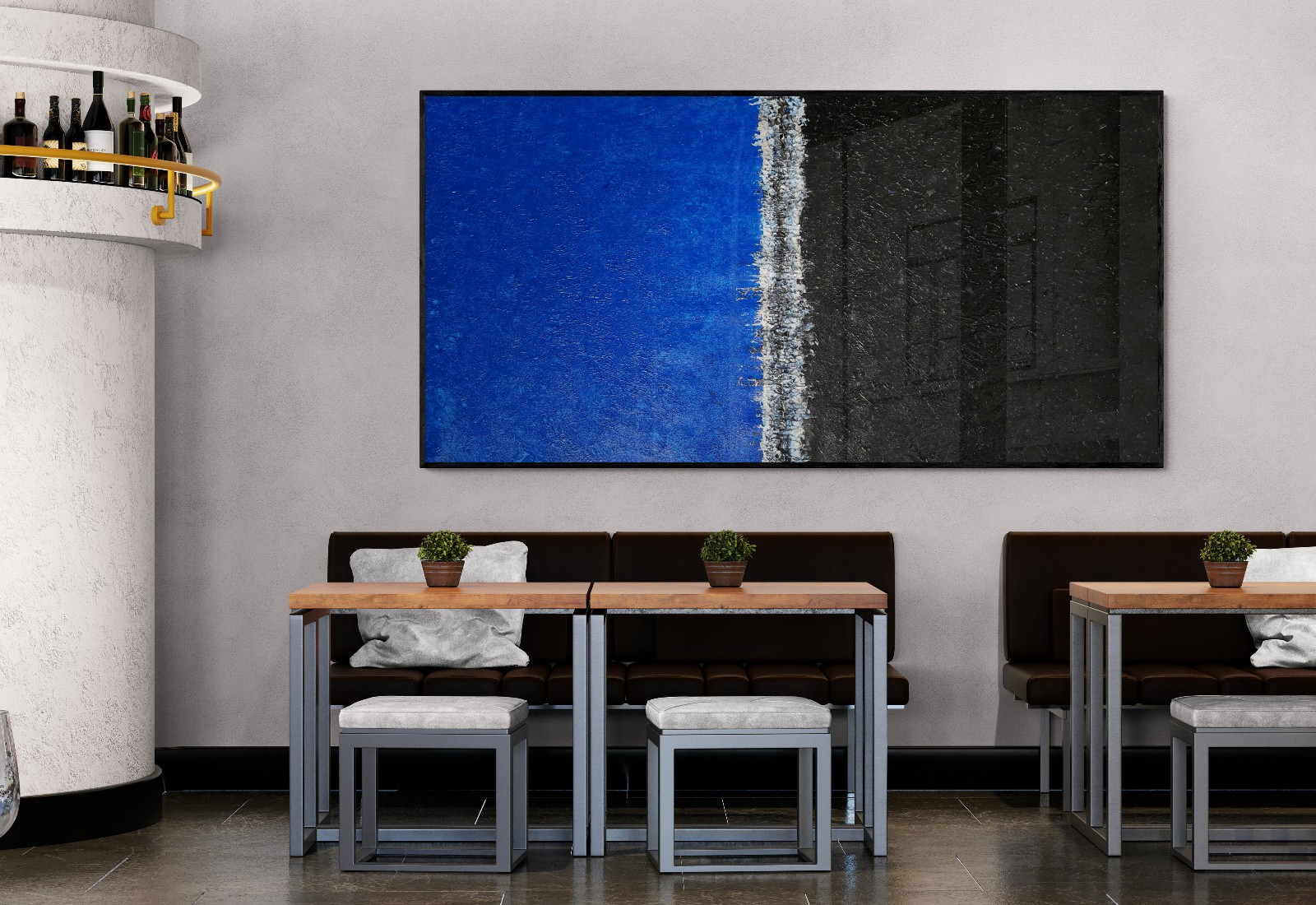 XXL Rothko Style Blue & Black Color Field Abstract Art Painting 59×30 in