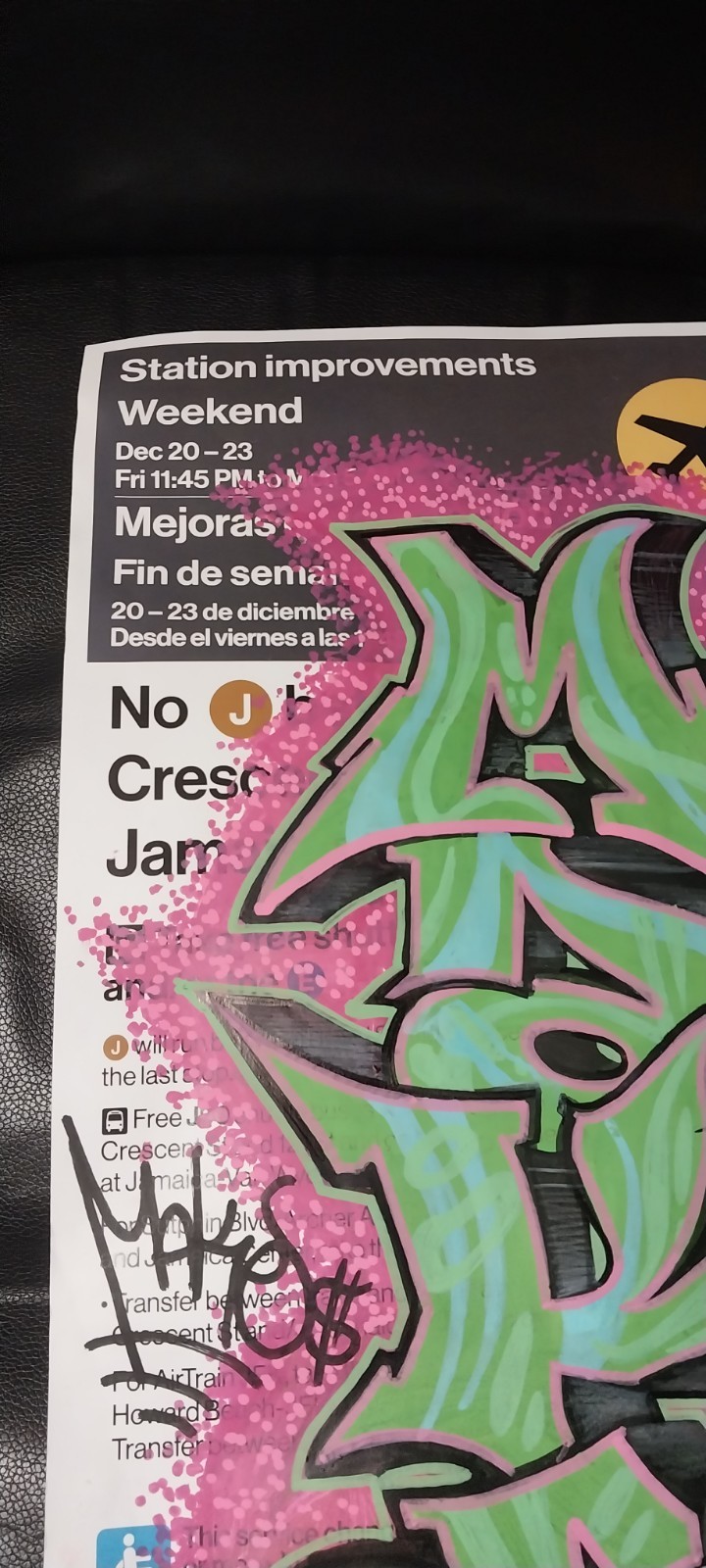 Subway sign Graffiti – New York 6 Train – 11 x 17 Inches – Original