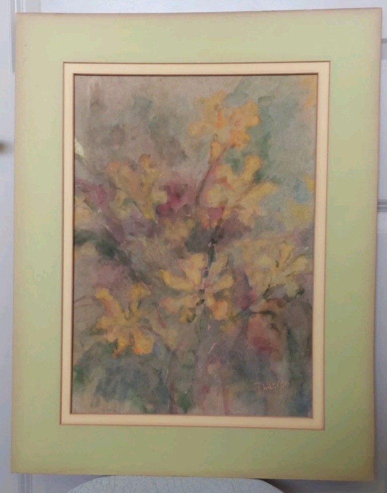 Vintage Matted Impressionist Original Water Color Signed J Hanson 20X25
