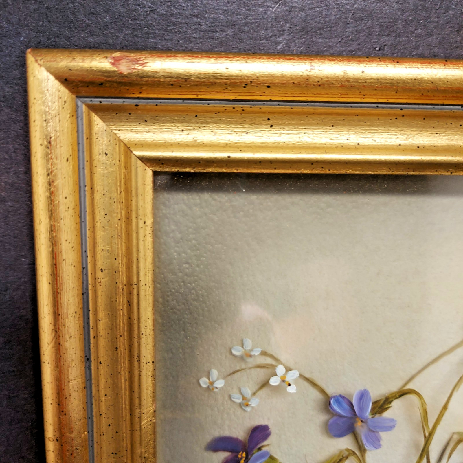 Edmond J. Nogar Reverse Hand Painted on Glass Violets Signed Original
