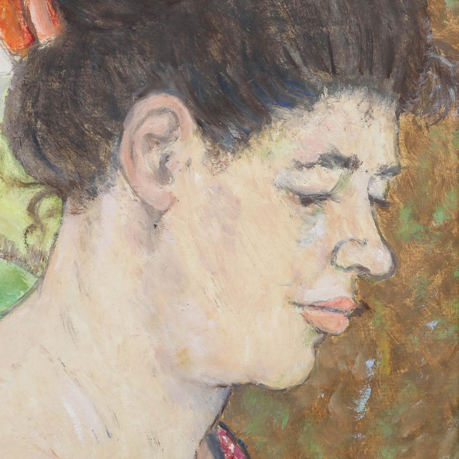 Peter Samuelson (1912-1996) – 20th Century Oil, Lady with the Peach Hairclip