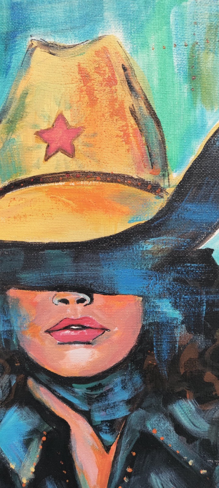 Original 11 x 14 Abstract Expressionism Cowgirl Acrylic Canvas Painting