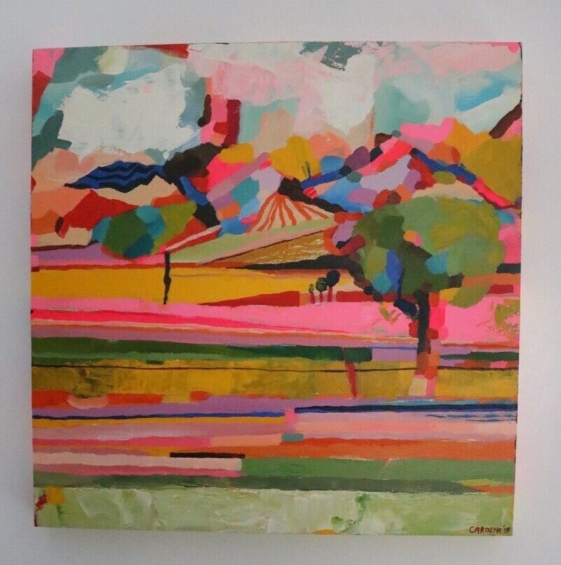 Original acrylic and gouache landscape painting on wood by Carolyn Gavin