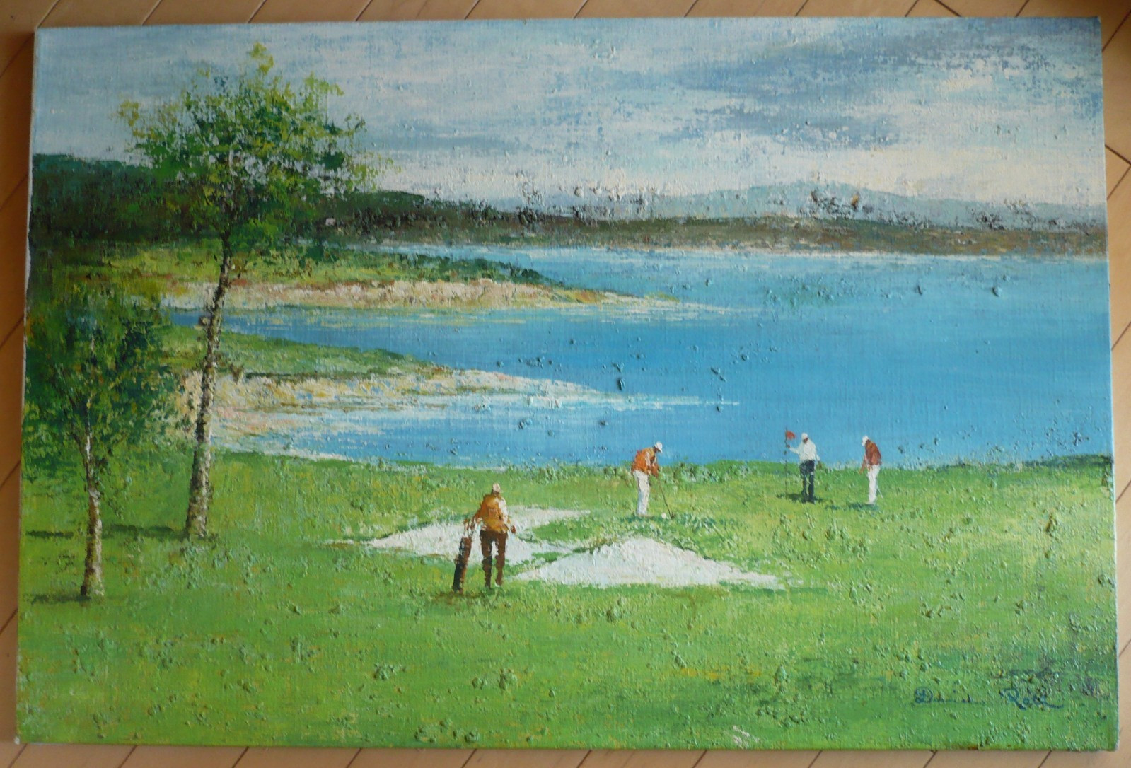 DAVID ROTH, COLLECTIBLE GOLF GOLFING SPORTS OIL PAINTING VINTAGE CHUNKY IMPASTO