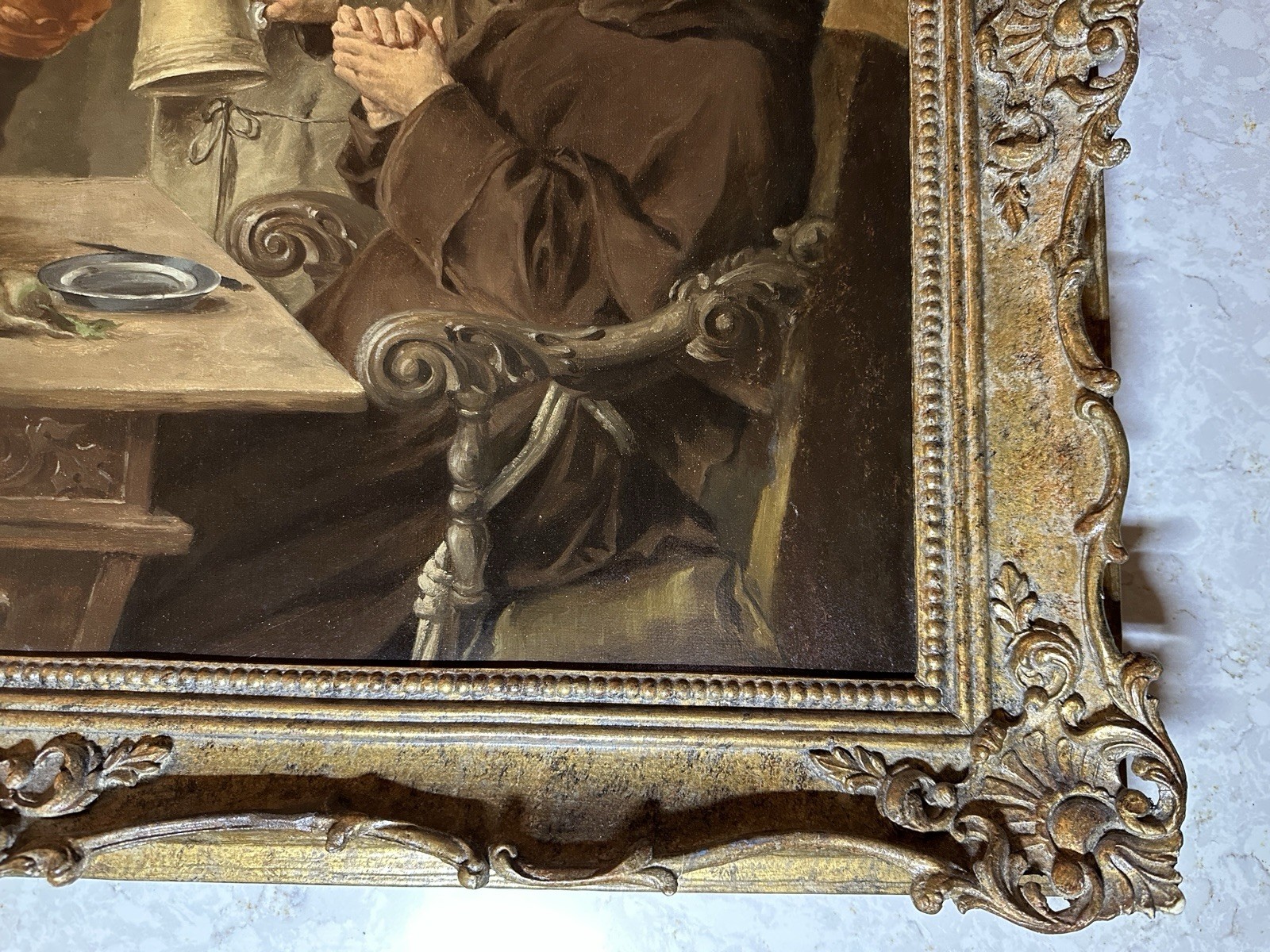 Monks at Table with Stein – Signed “E. Grutzner” – Oil on Wood Panel Painting