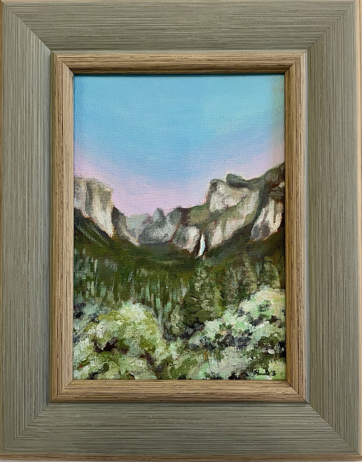 Yosemite Valley Sunset Original Painting Framed 5×7 Mountain Art