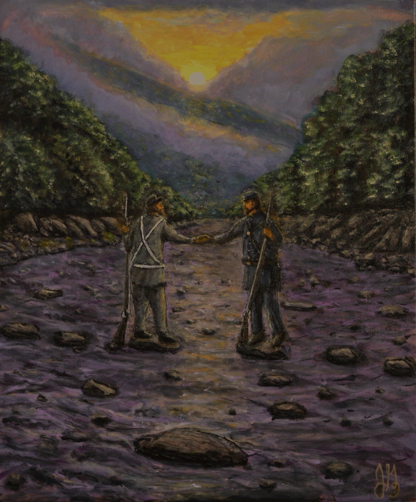 “Brothers At Peace”, Oil On Canvas, 24 X 20, JG Artist Civil War Painting