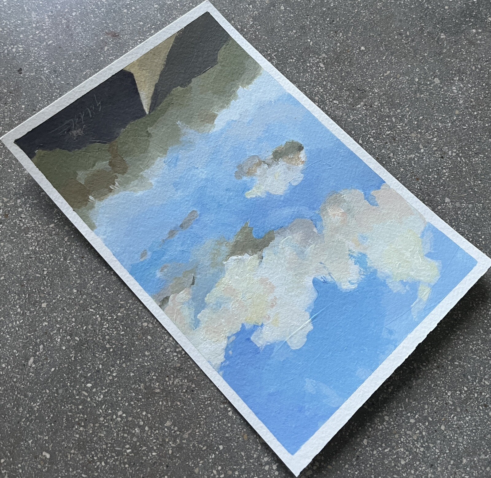 Original Cloud and Fields Landscape Painting on Watercolor Paper Signed Fine Art