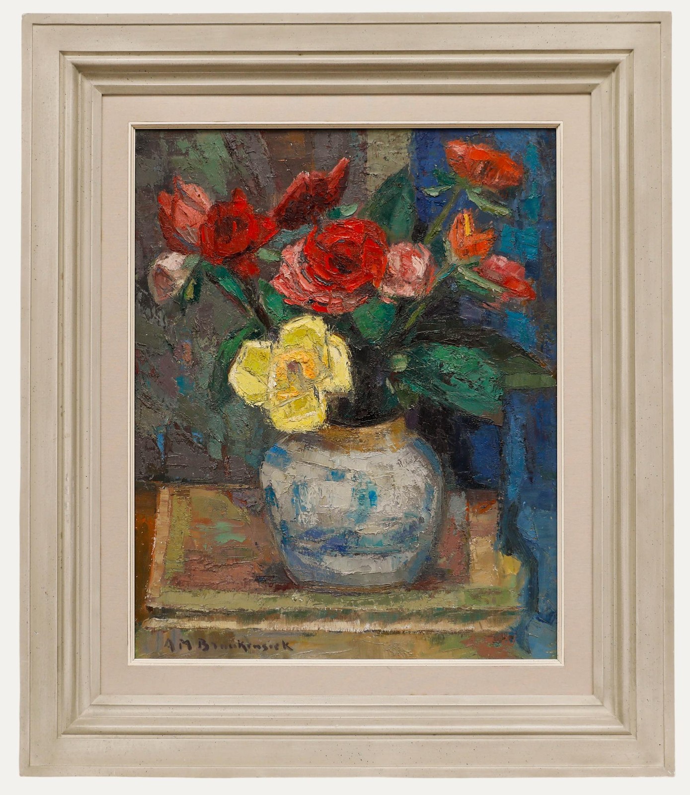 Anna Braakensiek-Dekker (1890-1970) – Framed Oil, Vase with Roses