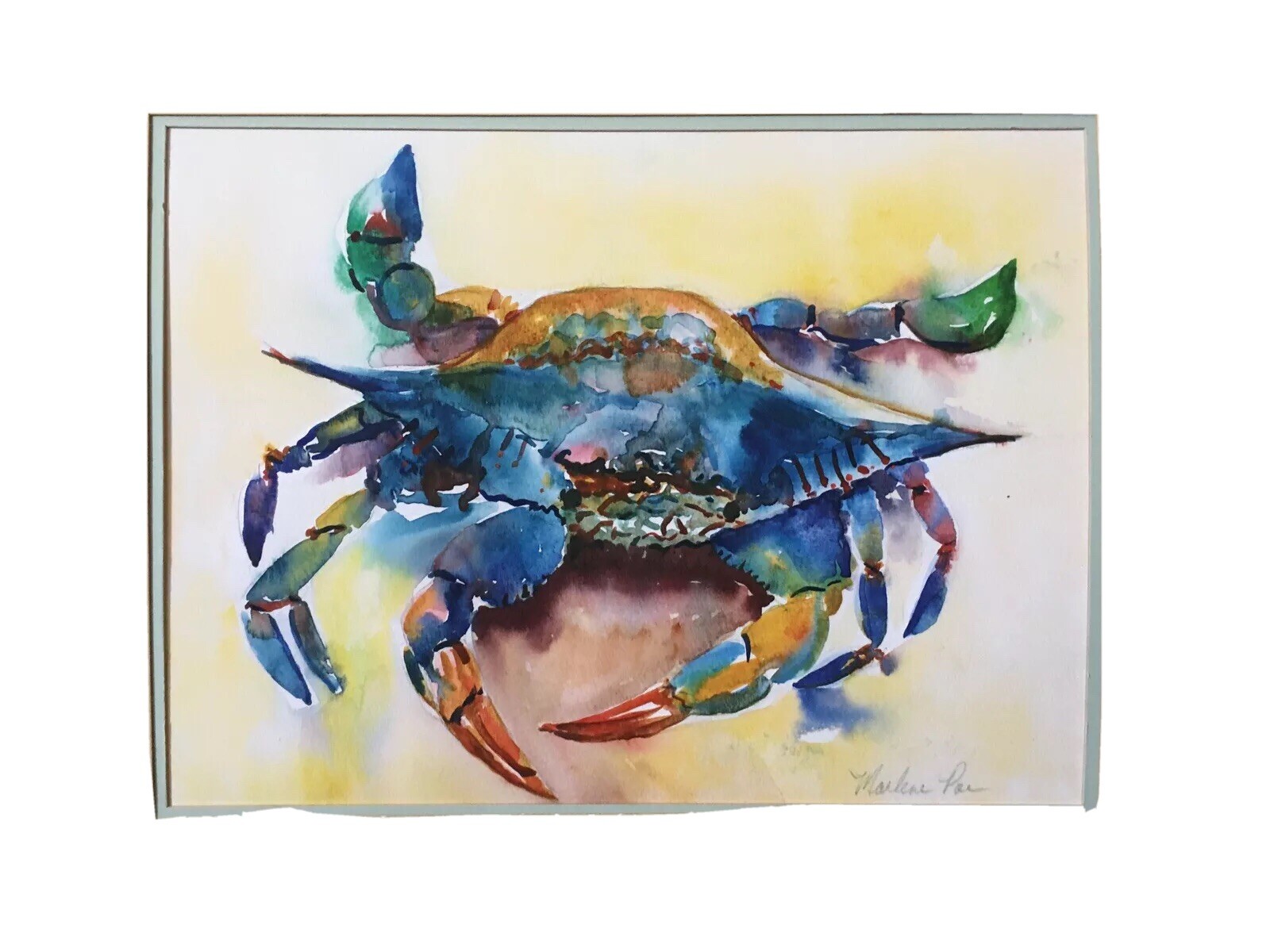 Watercolor Maryland BLUE CRAB Print Chesapeake Bay Beach House Coastal Art 14”