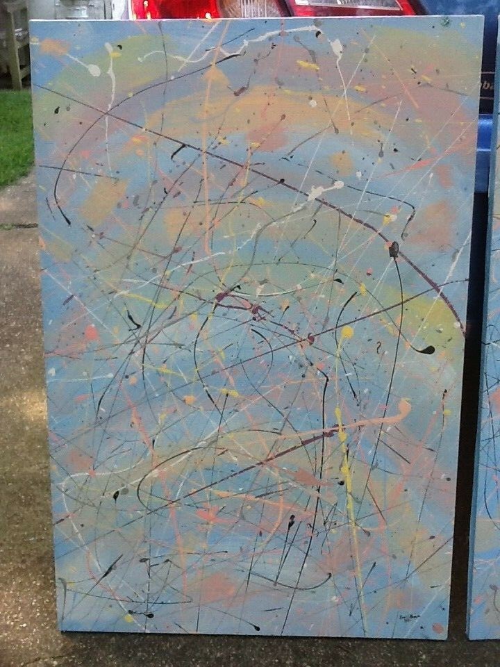 Triple Original Abstract – Mid Century Modern Style Acrylic Painting 1987 Lori