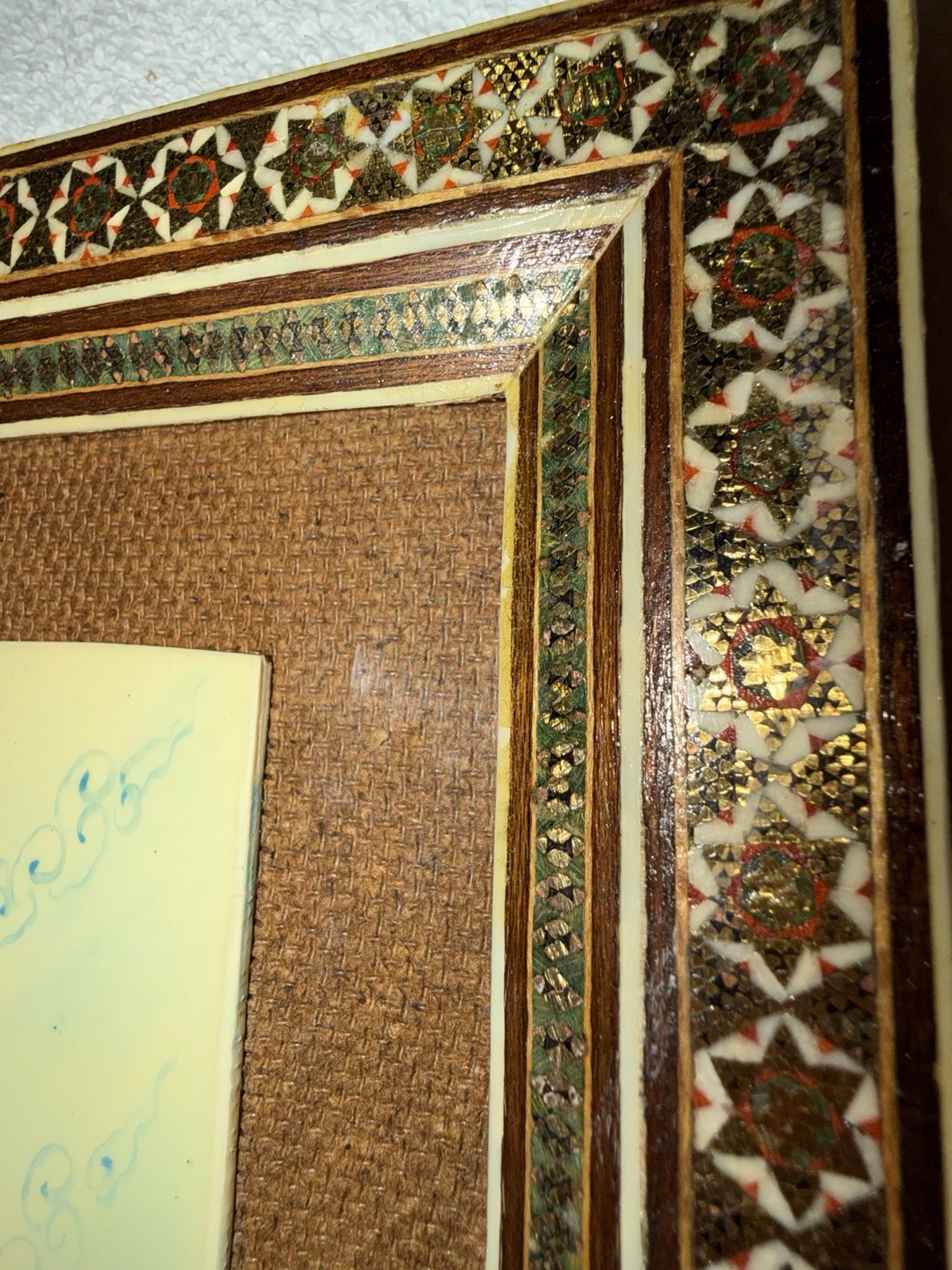 Antique Persian Art Miniature Hand painted Couple With Hand Inlaid Mosaic Frame