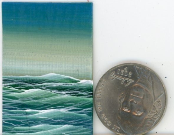 ORIGINAL 1×1.5 Acrylic Dollhouse Painting Miniature Choppy Waves Sea HYMES