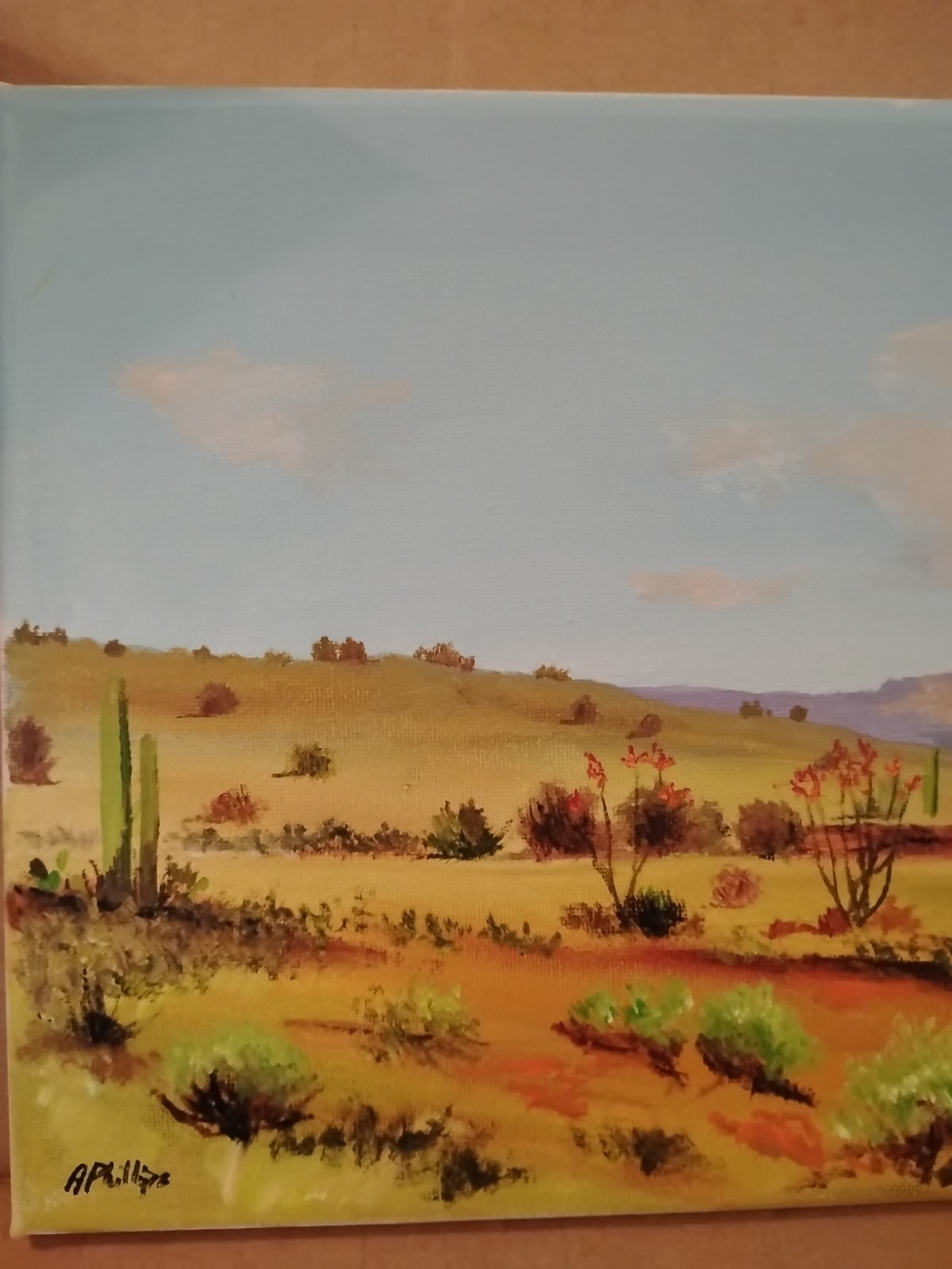 Original Signed Cactus Landscape Oil Painting 🎨 New Mexico Folk Art