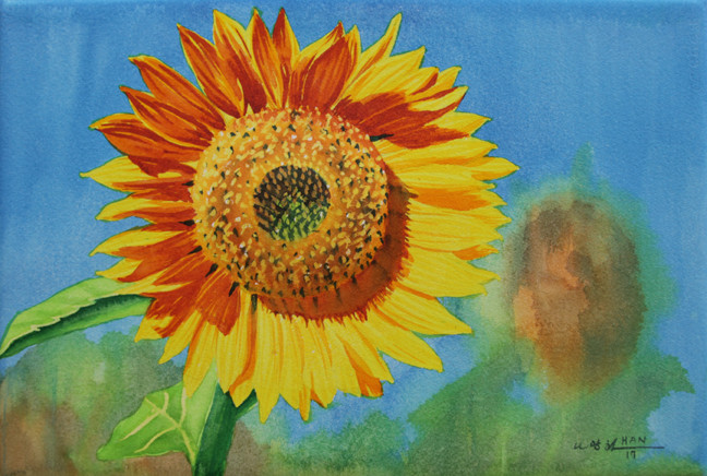 Sunflower, Flower, Original Watercolor Painting, Signed, Art, 22×15 inches
