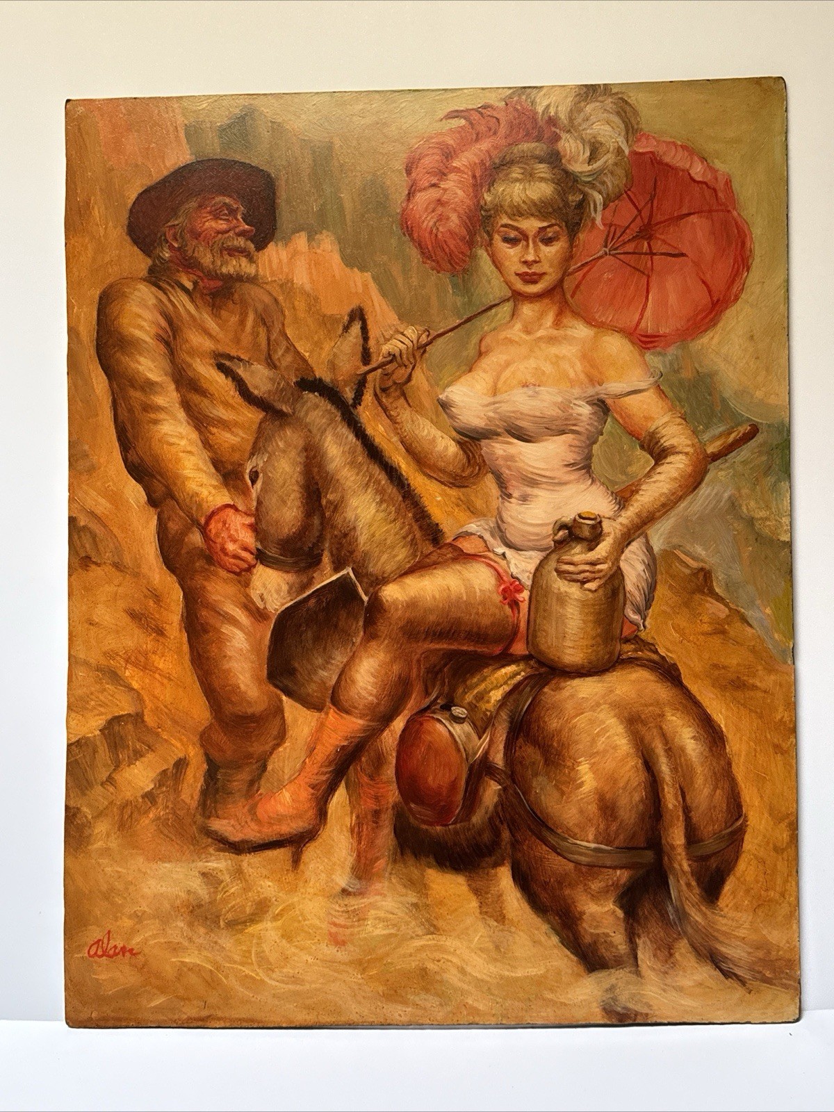 ALAN H WOODS PAINTING PORTRAIT MAN WOMAN MID CENTURY FAMOUS LISTED 28 INCHES