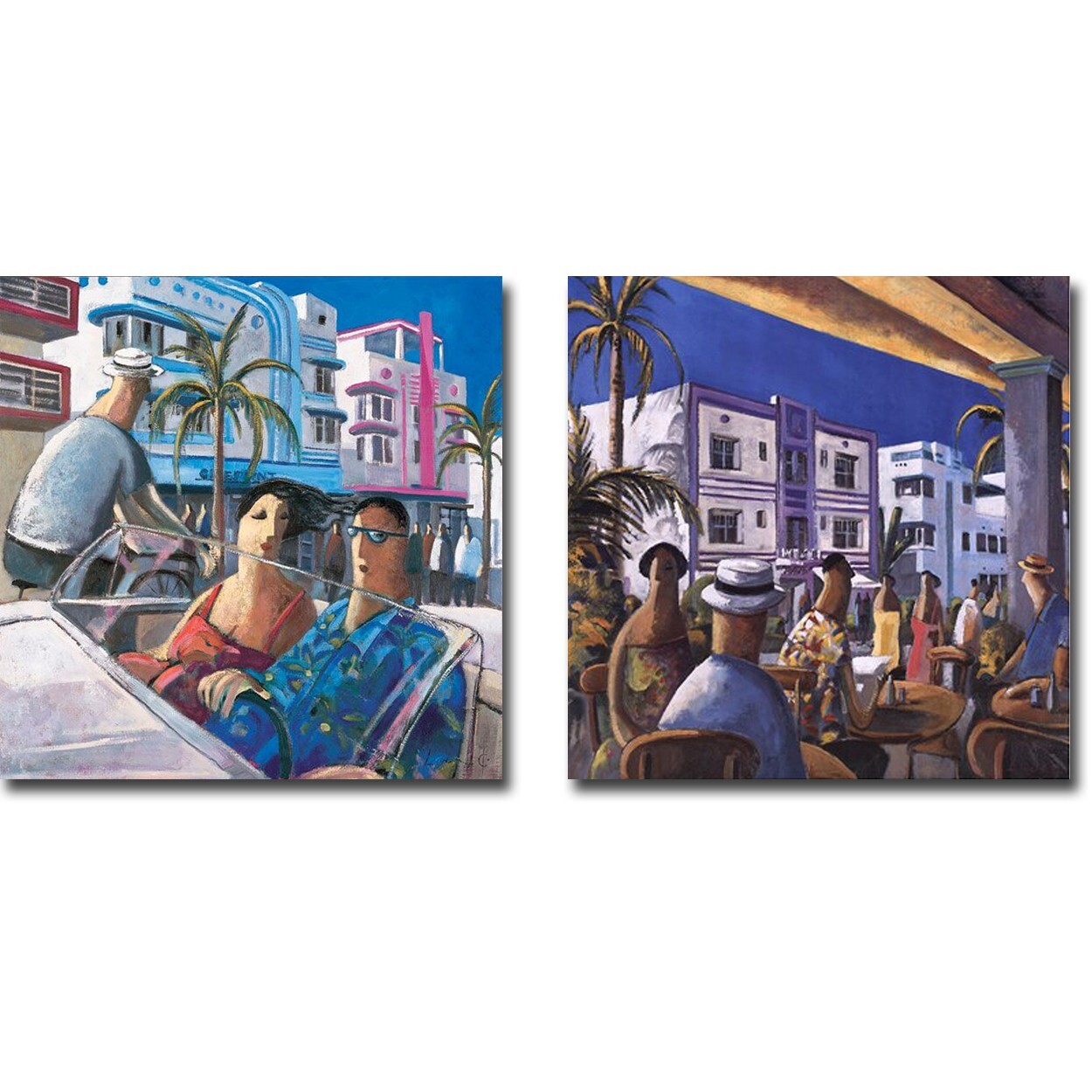 Cruising & Breakfast in Miami by Lourenco 2-pc Gallery Wrap Canvas (24×24 Ea pc)
