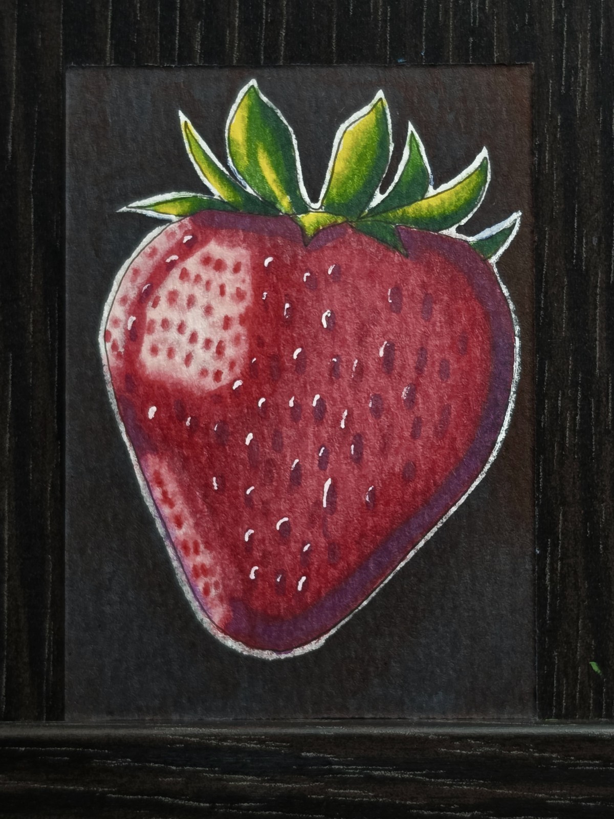 ACEO Original Strawberry, abstract fruit, berries, 2.5 x 3.5 in By AliArtThings