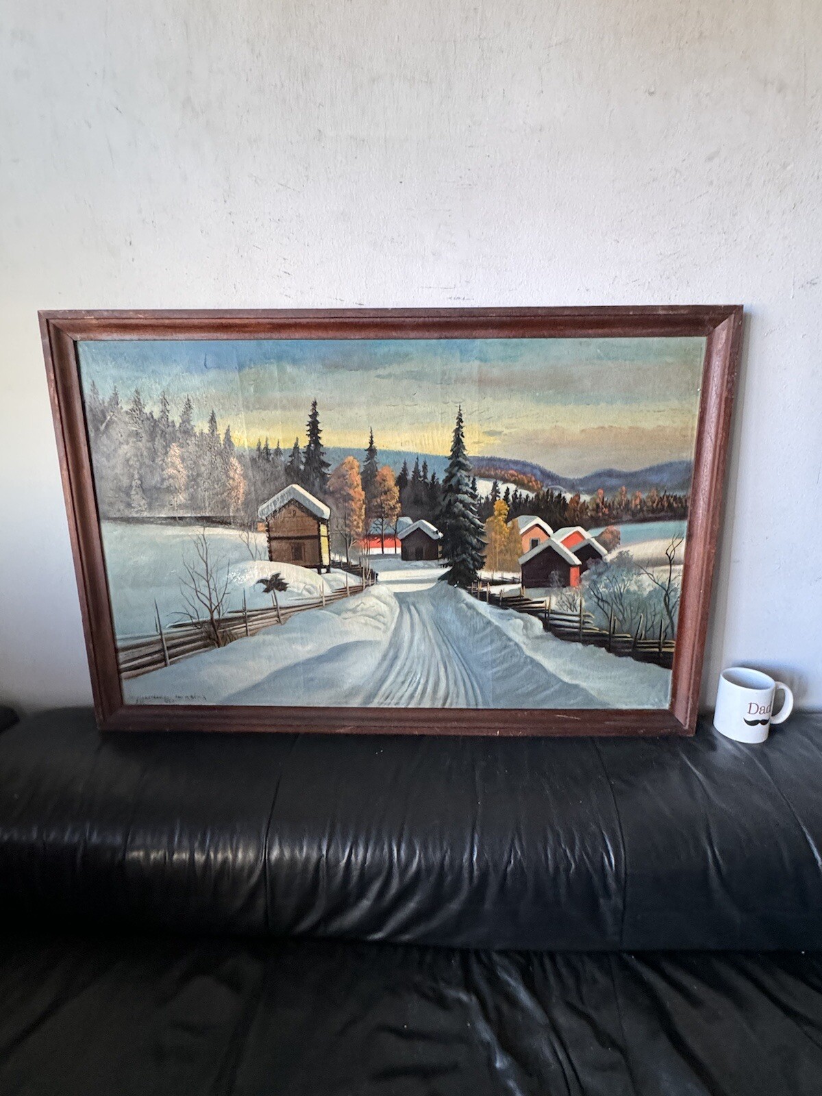 ANTIQUE SWEDISH PLEIN AIR LANDSCAPE OIL PAINTING OLD WINTER SNOW SCANDINAVIAN 35