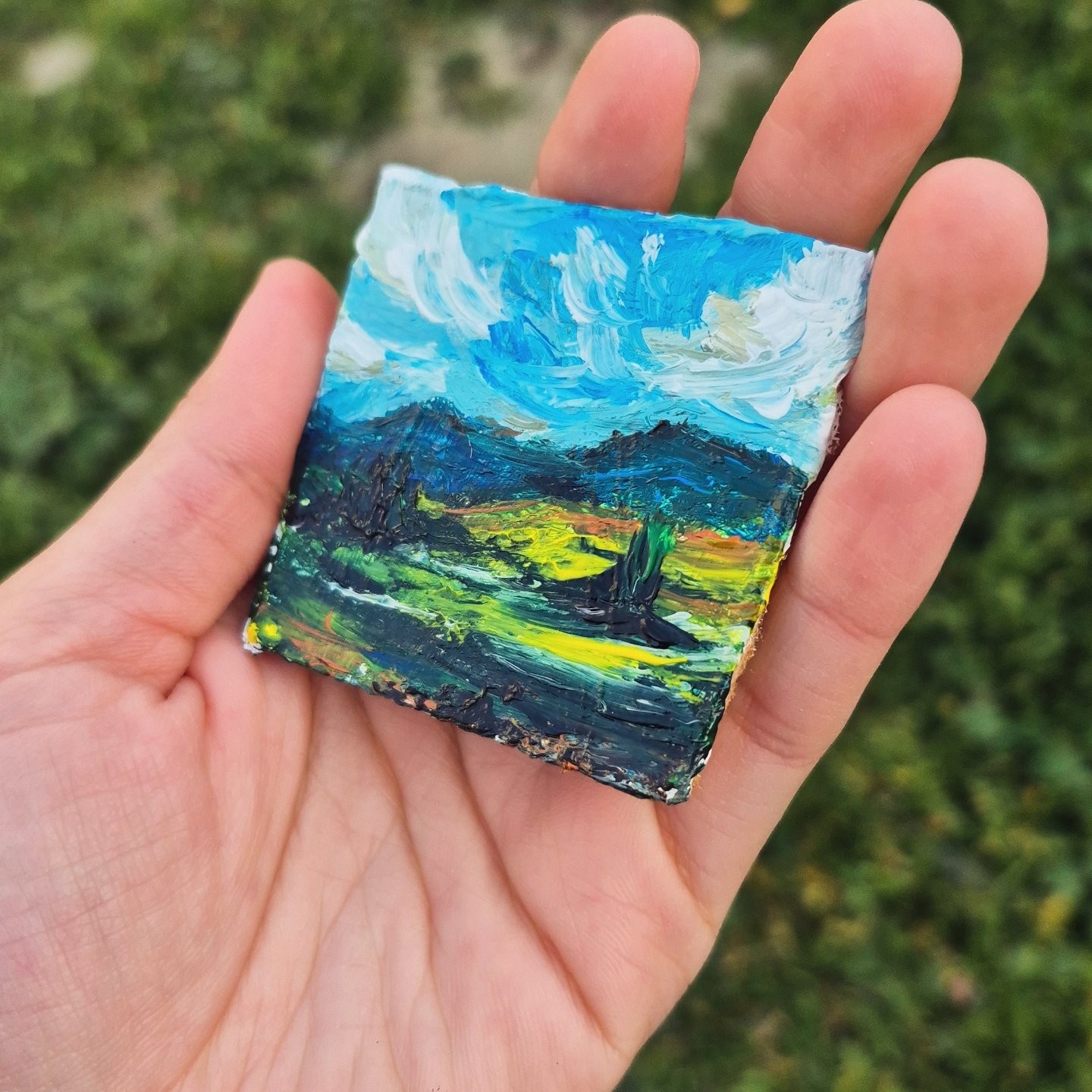 Original Acrylic Miniature Painting «Stormy Sea» 3x3in by Diana Werner, OOAK
