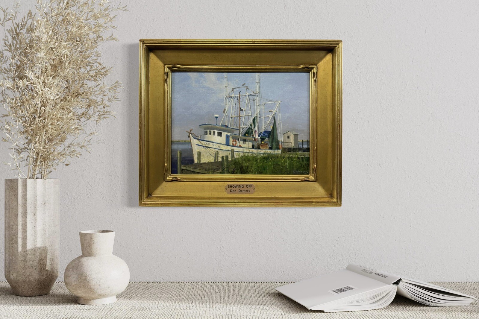 Original Donald Demers “Showing Off” Docked Shrimp Boat Apalachicola Florida Oil