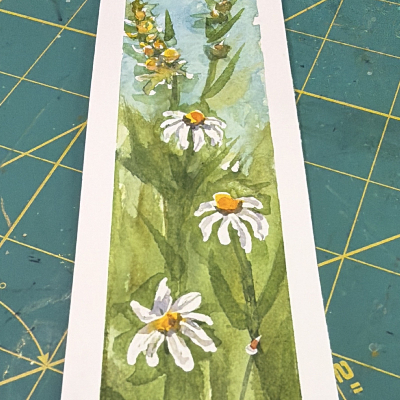 M. Hackney Original Watercolor Daisy Flower Painting Bookmark 2×9 Signed OOAK