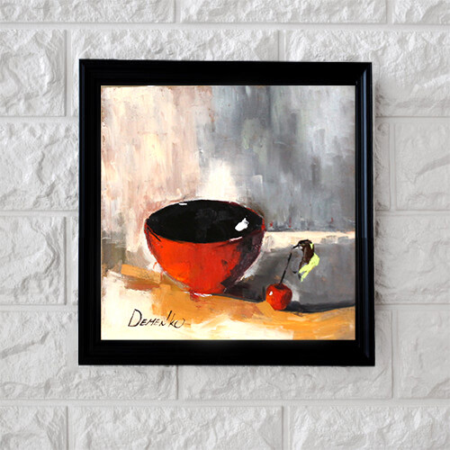 RED CUP and cherry Oil Painting 8x8in COLLECTIBLE ART impressionism ukraine