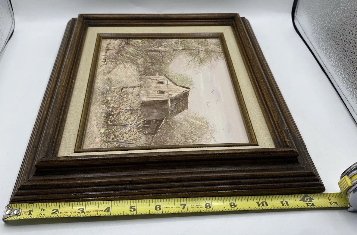 Vintage William Newport Barn Oil Painting Signed Landscape Linen Frame