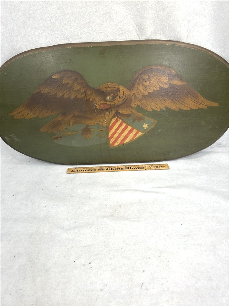 antique eagle painted wood plaque wall hanging 28×14 x 3/4 original