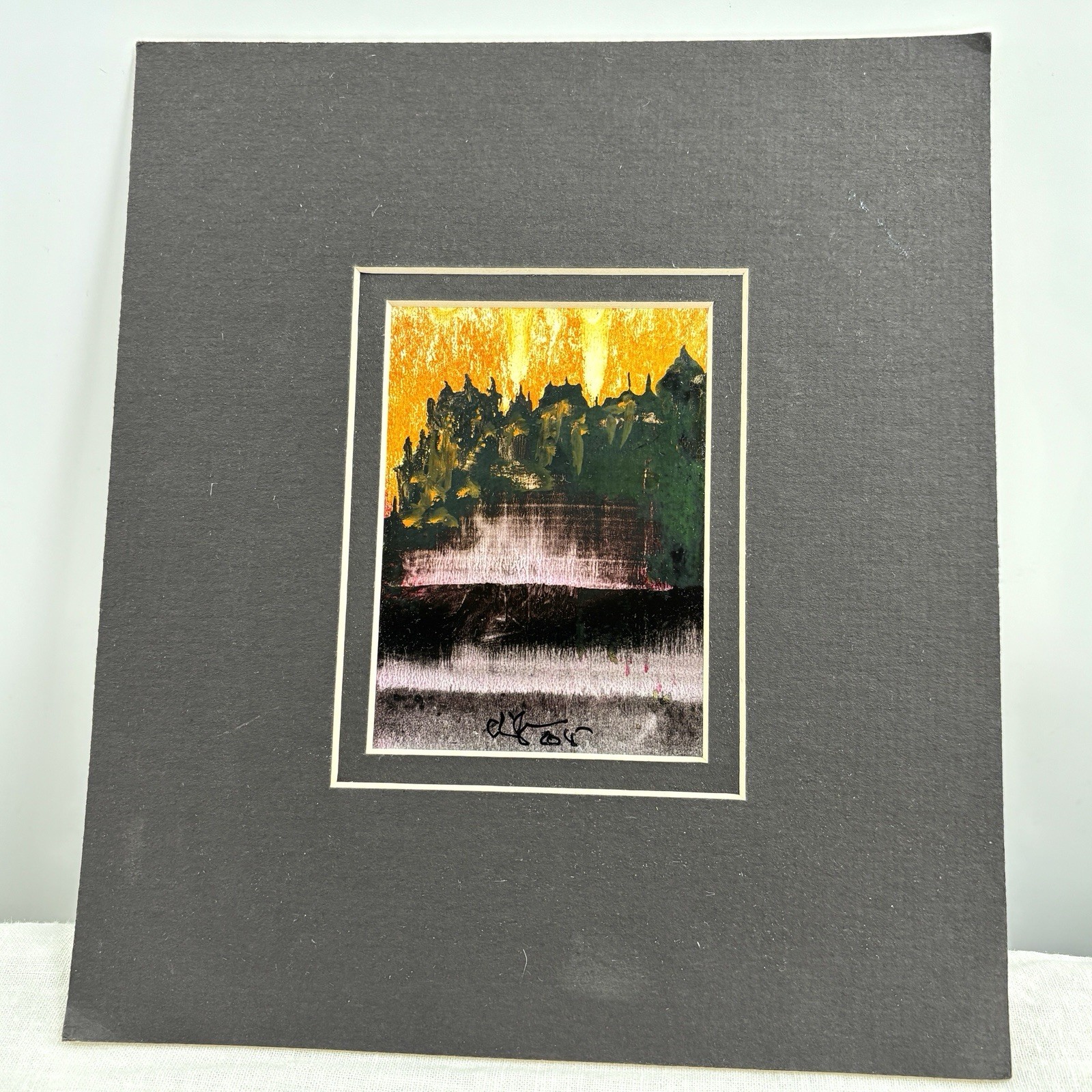 Gouache Paintings Pair Signed Quebec Canada Abstract Landscapes Matted 7×8″