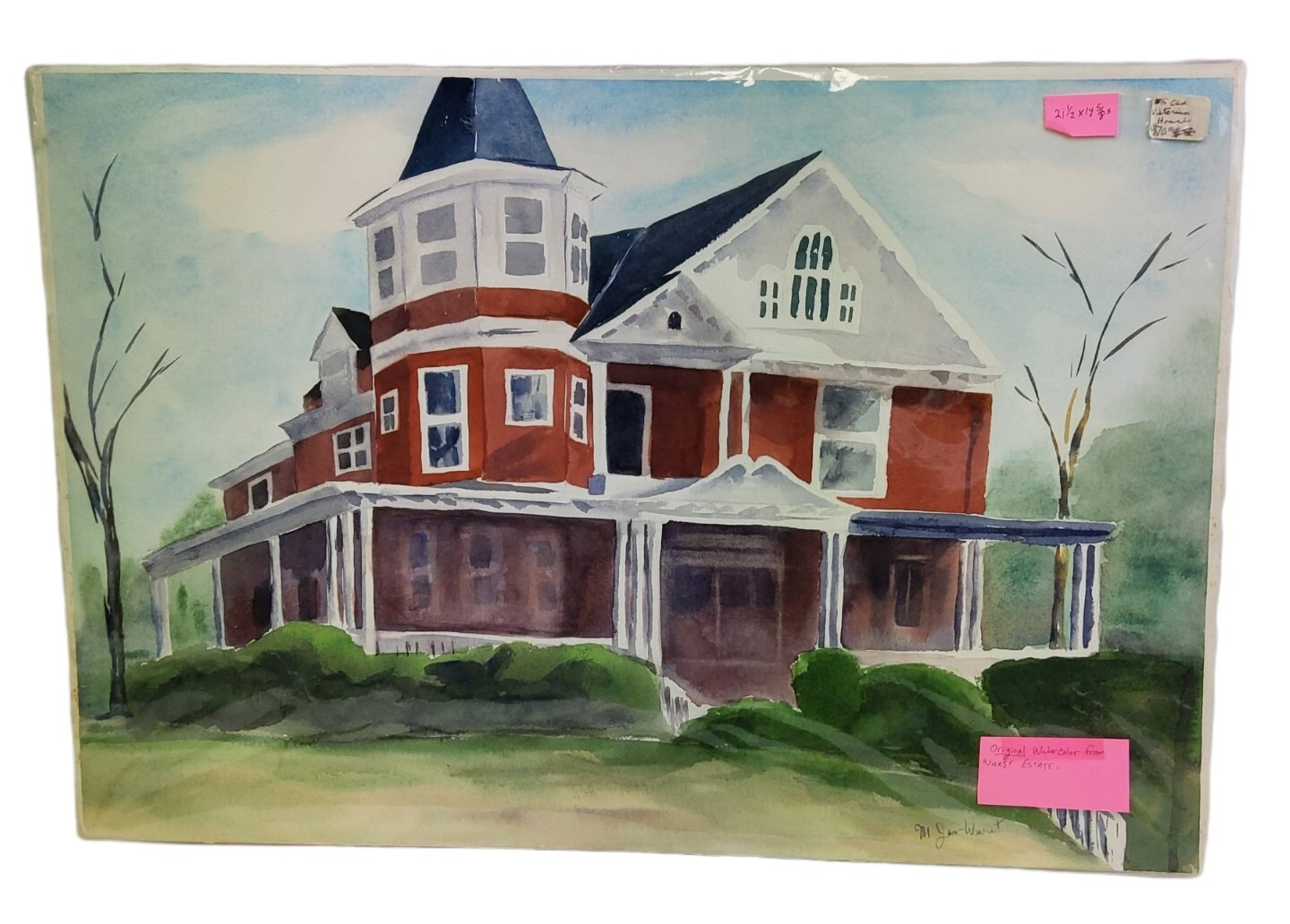 Original Old Victorian House Farmhouse Watercolor Painting Signed M Jan Wurst