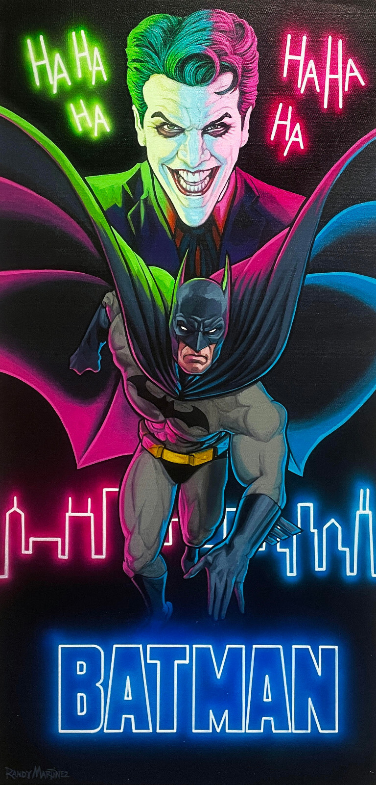 Randy Martinez- Original Painting- Batman and Joker- Neon Noir